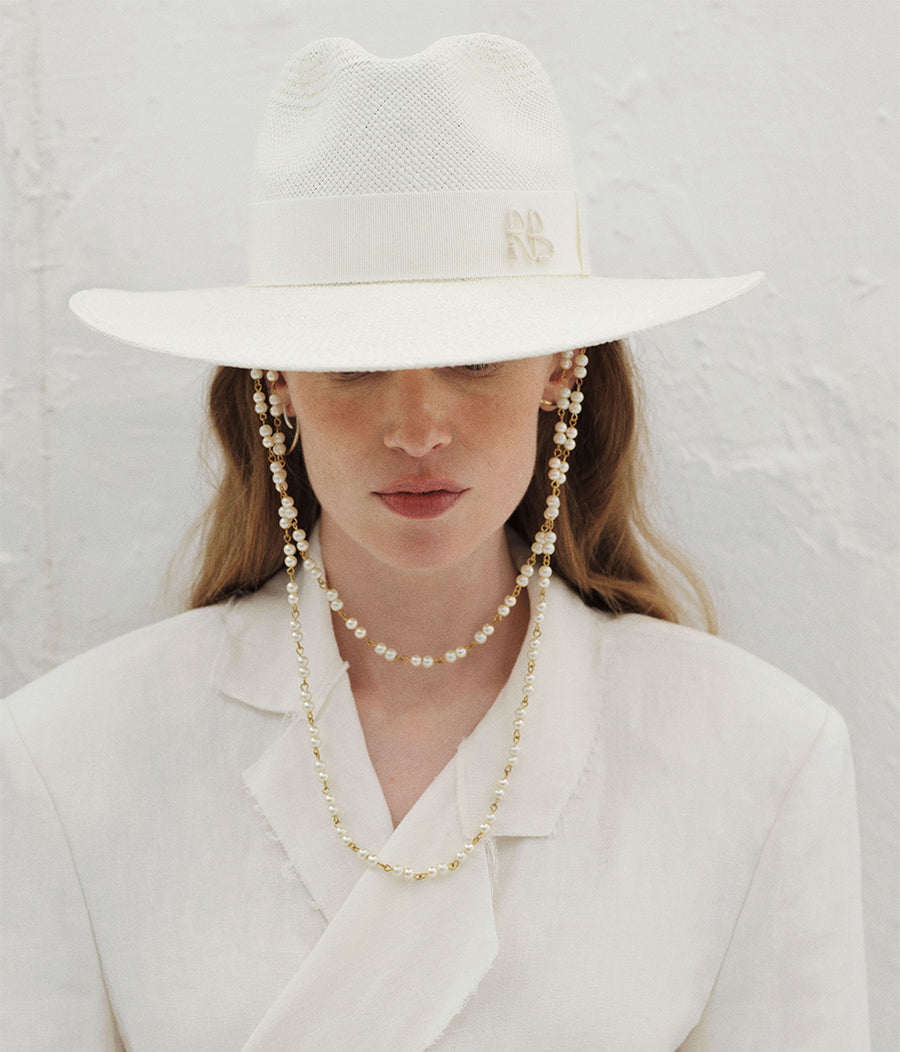 Double Chain Strap Fedora Hat FDR035-STR-PRL-2CHA-WRB-XS Ruslan Baginskiy