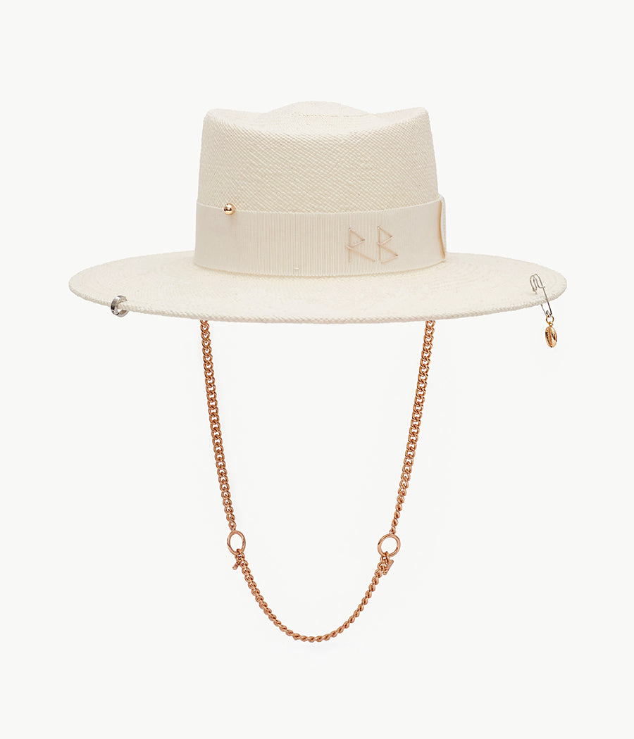 Chain Strap Straw Gambler Hat GMB035-STR-PRS-CHA-XS Ruslan Baginskiy